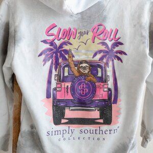 Simply Southern Youth Medium Hoodie Tie Dye Sloth “Slow Your Roll” Jeep Graphic